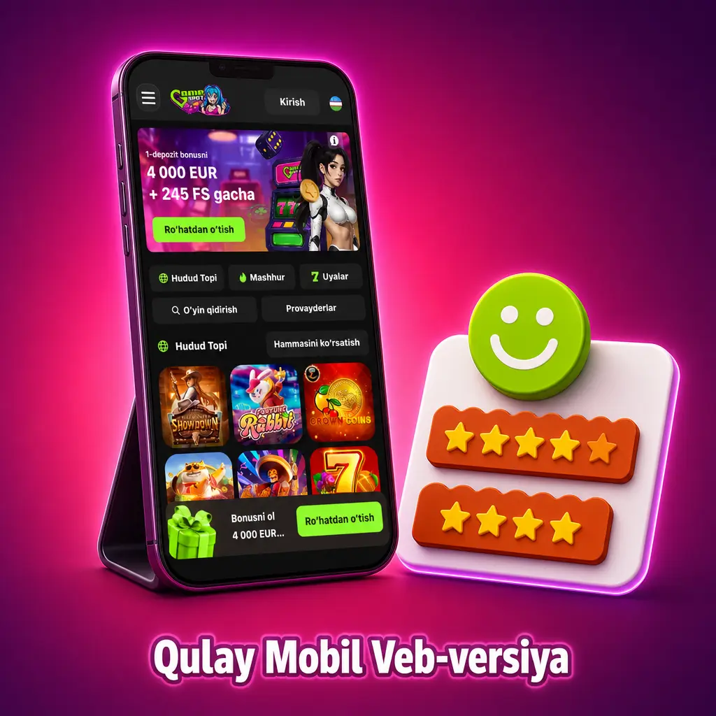 Game Spot Casino mobil veb-versiyasi barcha qurilmalarda to'liq funksiyalar bilan ishlaydi